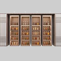 Chinese Style Wooden Display Cabinets With Bottled Items And Lattice Panels