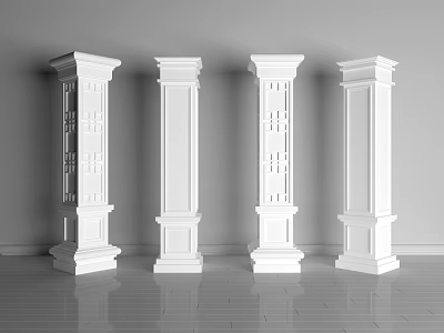 White Roman Columns With Ornate Carved Details In Interior Design 3d model