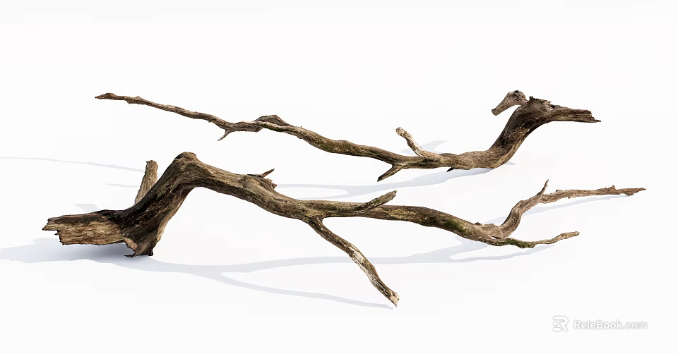 Rustic Stone Wood Dry Branches With Weathered Texture And Natural Curved Shape 3d model 
