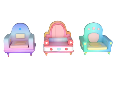 Cute Colorful Single Sofa Design For Kids Room With Round Decor And Soft Upholstery 3d model