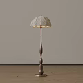 Vintage Floor Lamp With Lace Patterned Cream Shade And Wooden Decorative Column
