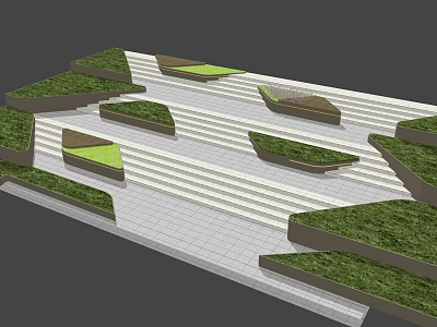 Geometric Garden Landscape Design With Grass Patches White Steps And Paved Areas 3d model