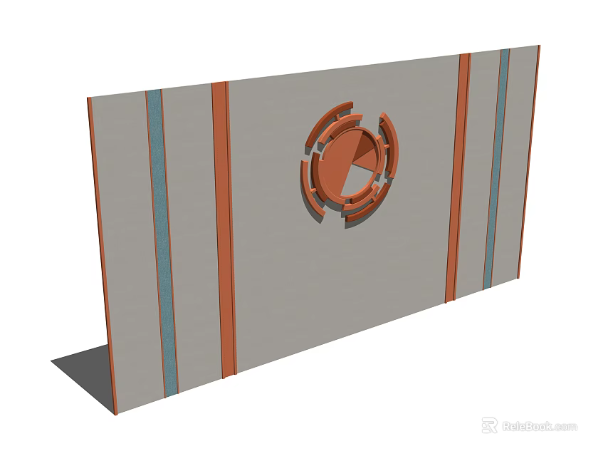 Modern Background Wall With Gray Surface Orange Blue Vertical Stripes And Circular Decorative Pattern 3d model
