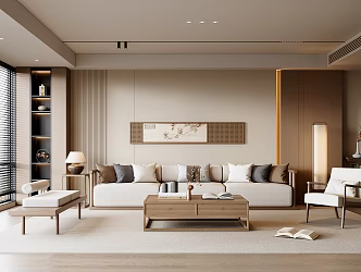 New Chinese Style Song Style Living Room New Chinese Style Living Room Sofa Coffee Table Combination New Chinese Style Sofa Background Wall Unhosted Light Living Room Sofa Stool Floor Lamp Ornaments 3d model