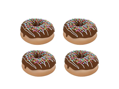 Four Delicious Chocolate Donuts With Rich Chocolate Drizzle And Colorful Sprinkles 3d model