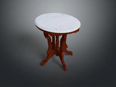 Elegant Round White Marble Top Dining Table With Carved Wooden Legs Design 3d model
