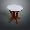 Elegant Round White Marble Top Dining Table With Carved Wooden Legs Design