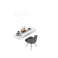 Modern Home Office Desk And Chair Set With Laptop Coffee Cup And Wall Decor Text