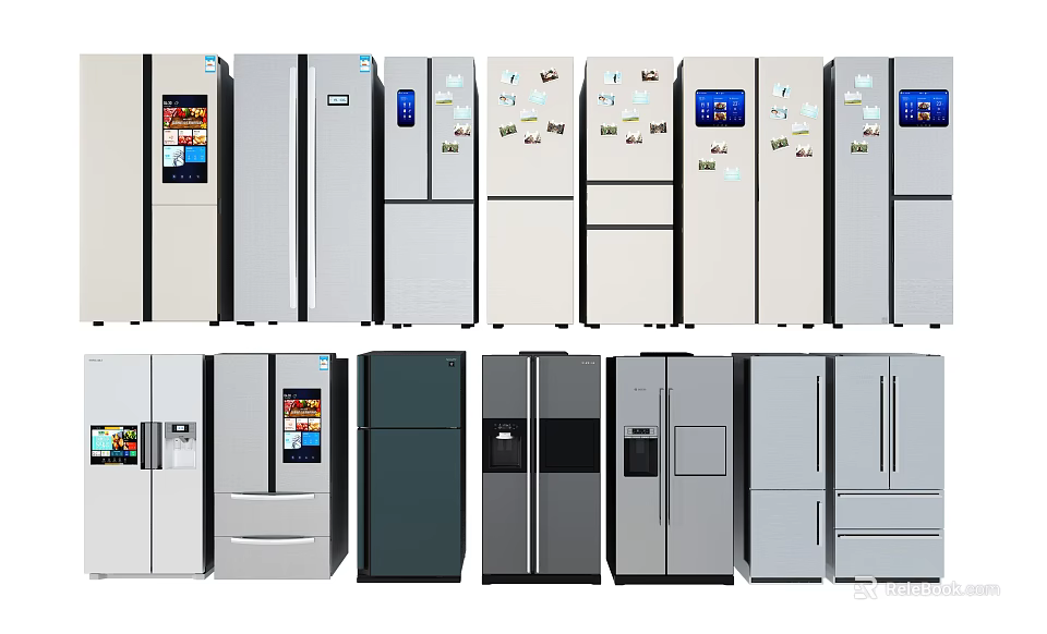 Various Styles and Colors of Modern Refrigerators and Freezers Collection 3d model 
