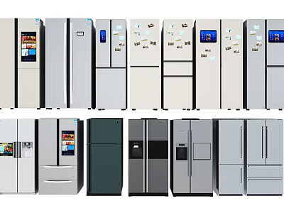 Various Styles and Colors of Modern Refrigerators and Freezers Collection 3d model