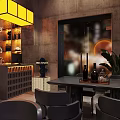 Industrial Bar Interior With Concrete Walls Neon Signs And Table Seating