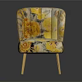 Yellow Floral Pattern Accent Chair With Upholstered Design And Gold Metal Legs