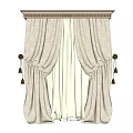Elegant Patterned Beige Curtains With Tassel Tiebacks And Decorative Valance