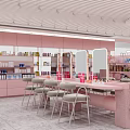 VELIKE Pink Store Interior With Curved Display Windows And Product Shelves