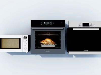 Modern Kitchen Appliances Featuring Microwave Oven And Roasted Chicken Inside 3d model