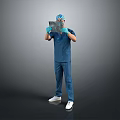 Man In Blue Medical Scrubs Holding X Ray With Gloves And Surgical Cap