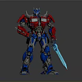 Red And Blue Silver Transformers Action Figure Model Holding Blue Sword In Standing Pose 3d model