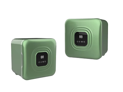 Two Green Square Shaped Compact Refrigerators Freezers With Digital Display Showing Temperature And Time 3d model
