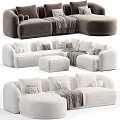 Modern Sectional Sofa In White And Brown With Plush Pillows Cozy Throw Blanket And Ottoman