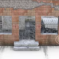 Red Brick Building Components Including Gray Roof Multiple Windows Entrance Steps And Weathered Walls
