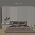 Modern Bedroom Interior With Grey Bed Strip Lighting Glass Wardrobe And Wooden Floor
