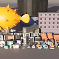 Vibrant Street Scene With Modern Buildings Tokyo Tower Cartoon Decorations And Vehicles