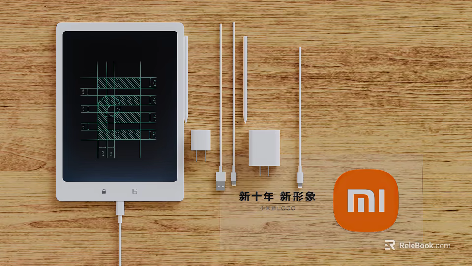 Xiaomi New Digital Accessories With Chargers Data Cables And Tablet Display On Wooden Surface 3d model 