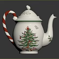 Festive Christmas Teapot With Christmas Tree Design Candy Cane Handle Snowflakes And Holly
