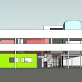 Modern Detached Villa With White Exterior Large Glass Windows Green Wall And Gray Cylindrical Structure