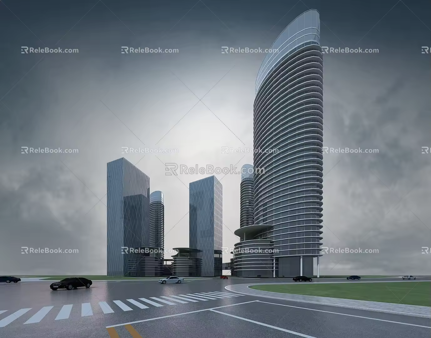 Group building special-shaped building high-rise office glass building with building background urban planning bird's eye view sand table atmosphere animation 3d model