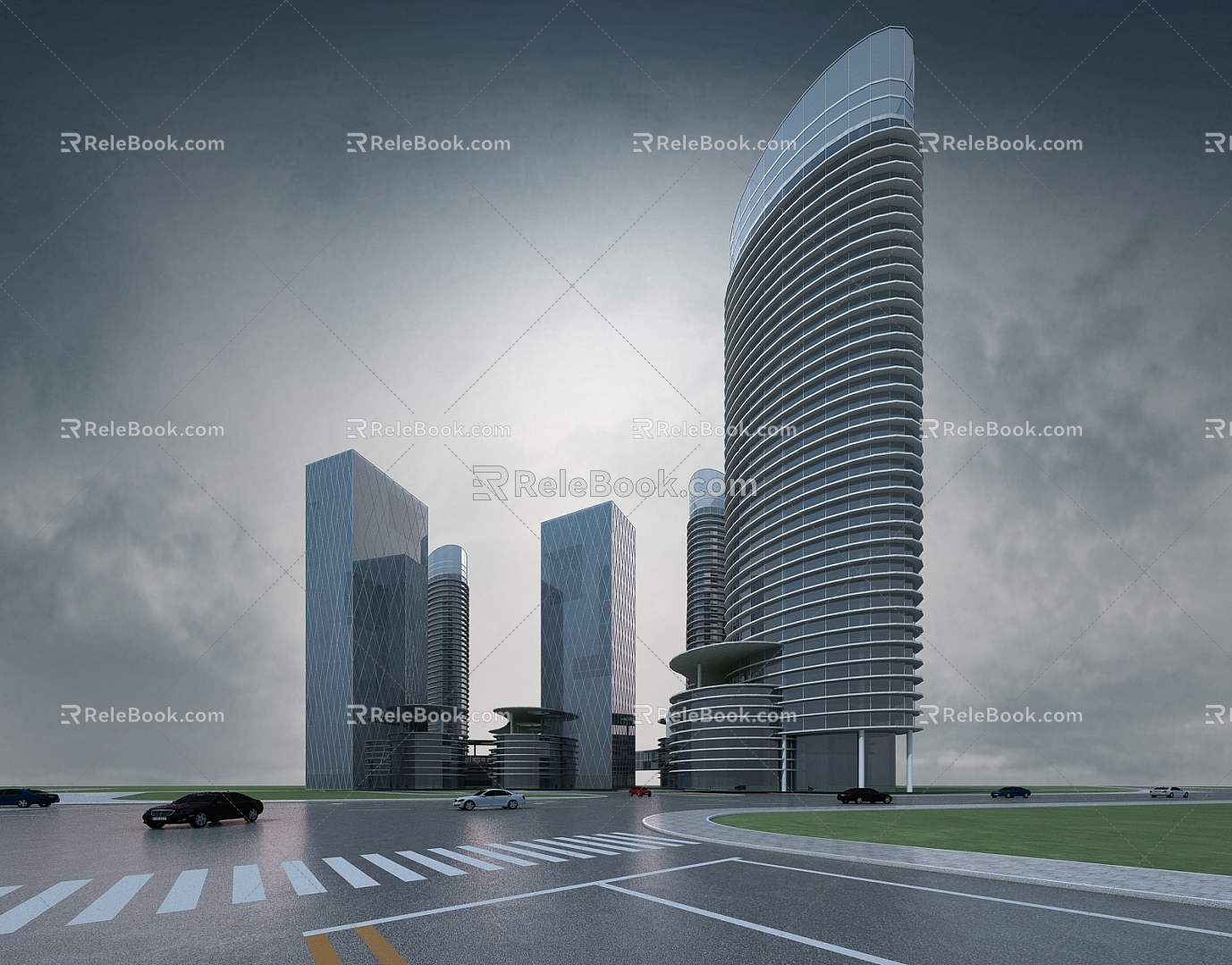 Group building special-shaped building high-rise office glass building with building background urban planning bird's eye view sand table atmosphere animation 3d model