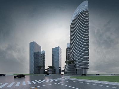 Group building special-shaped building high-rise office glass building with building background urban planning bird's eye view sand table atmosphere animation 3d model