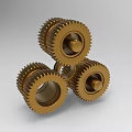 Industrial Equipment Golden Gears Three Interconnected Precision Mechanical Components Design
