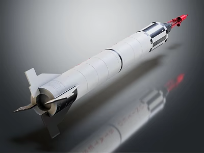 Detailed White Rocket Model With Red Top Fins Thruster And Structure 3d model