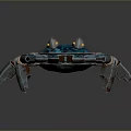 Futuristic Blue And Silver Mechanical Spider With Glowing Yellow Eyes And Metal Legs
