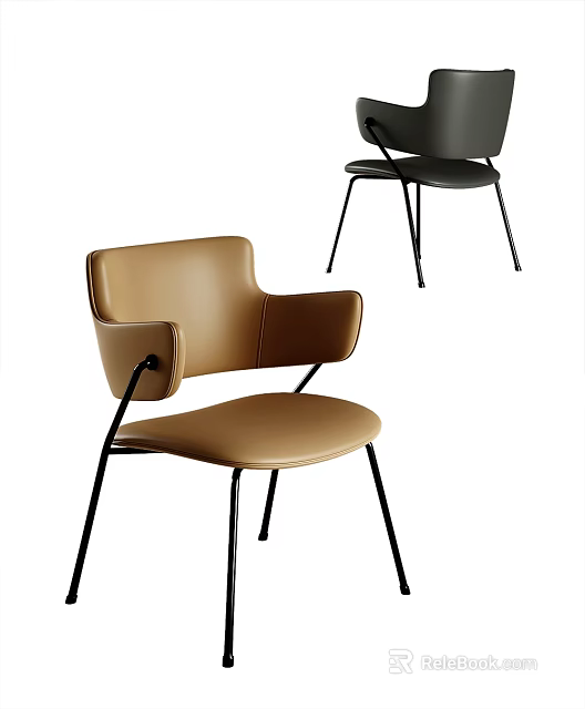 Modern Accent Chair with Brown Black Leather Upholstery and Sleek Metal Legs 3d model 
