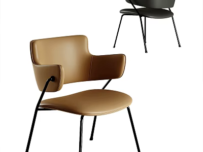 Modern Accent Chair with Brown Black Leather Upholstery and Sleek Metal Legs 3d model