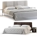 Modern Upholstered Double Bed With Soft Pillows Quilted Bedspread And Wooden Nightstand