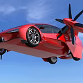 Futuristic Red Flying Car With Modern Aerodynamic Design And Rotor Blades
