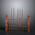 Ancient Spears Mounted on Wooden Rack for Historical Weapon 3d model