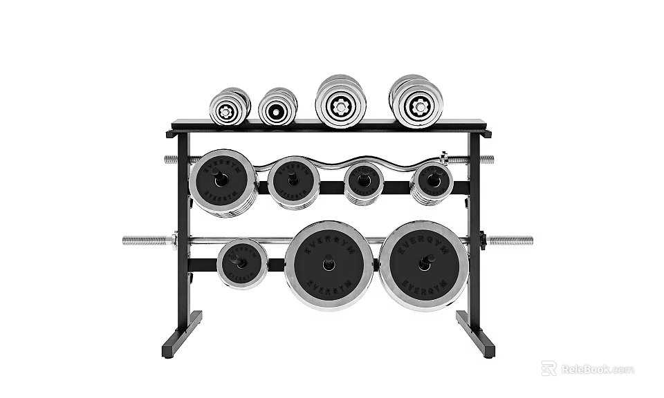 Sports Equipment Barbell And Dumbbell Storage Rack With Multiple Weight Plates 3d model 