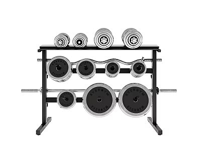 Sports Equipment Barbell And Dumbbell Storage Rack With Multiple Weight Plates 3d model
