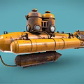 Yellow Vintage Submarine Water Vehicle With Observation Windows Pipes And Tracked Base