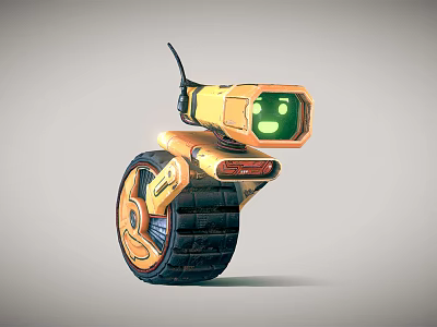 Smart Robot Featuring Yellow Black Design Green Screen Display And Caterpillar Tracks 3d model
