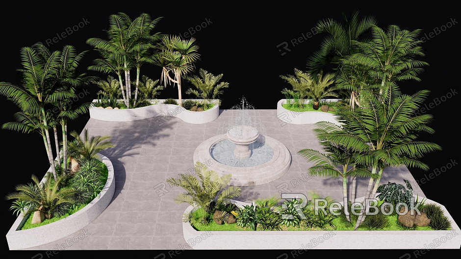 Modern Park Square Landscape Greening Tree Pool Garden Landscape Flower Mirror model