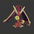 Red Yellow Cartoon Character 3D Model With Long Ears Holding Soft Item