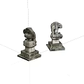 Two Gray Tone Stone Abstract Landscape Sculptures With Complex Structures Square Bases And White Background 3d model