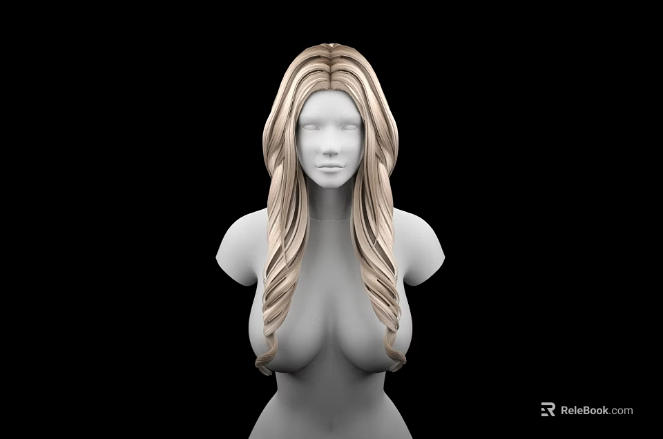 Artistic Female Bust Sculpture With Long Curly Hair And Realistic Upper Body 3d model 
