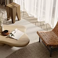 Irregular Shaped Wooden Coffee Table With Dried Flower Vase Magazine And Bowl