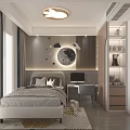 Modern Children's Room Interior With Rabbit Ceiling Lamp Moon Mirror And Toy Shelf